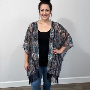 Paisley Patterned Kimono Cardigan with tassels